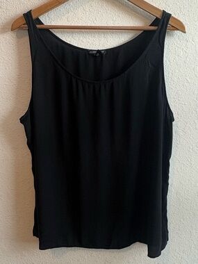 Eileen Fisher Scoop Neck 100% Silk Black Tank XL